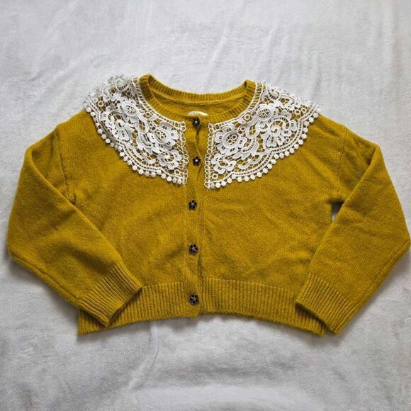 XL Maeve x Anthropologie chunky yellow lace cardigan sweater - Picture 1 of 12